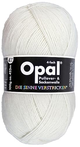 Opal Uni (425m) 4-fädiges Garn - Wollmischung, leuchtende Volltonfarben, Garn für warme Socken und Pullover, 2620 Hartweiß, 1 x 100 g