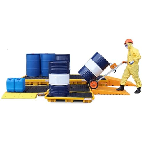 Przemysłowa plastikowa paleta z platformą zapobiegającą wyciekom, zapewniająca szczelność, modułowa konstrukcja do przechowywania oleju i beczek labor,Yellow-120 * 60 * 10cm