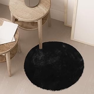 WLLHYF 12 Inches Faux Fur Rug Small Round Fur Rug Faux Fur Fluffy Area Rug Soft Round Chair Cover Seat Pad Cushion Carpet Mat for Bedroom Living Room Decor Photography Background of Jewelry (Black)