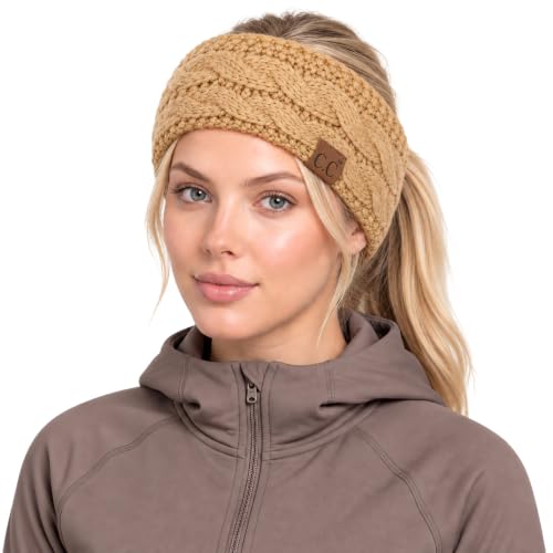 C.C Winter CC Confetti Warm Fuzzy Fleece Lined Thick Knit Headband Headwrap Hat Cap (Solid Camel)