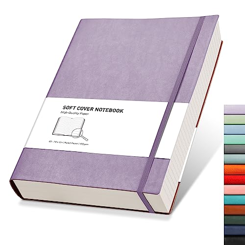 RETTACY College Ruled Notebook - 320 Numbered Pages Large B5 Lined Journal Notebook, 100gsm Thick Lined Paper, Faux Leather Softcover, for Women Men Work School, 19 x 25 cm - Purple
