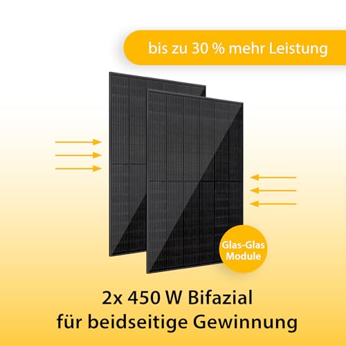 VALE Balkonkraftwerk Bifazial 900 Wp Full Black - 2x Enphase IQ8HC Wechselrichter - Balcony IQ mit AC Gateway - Komplettset mit 3 Kabeln - inkl. App-Steuerung