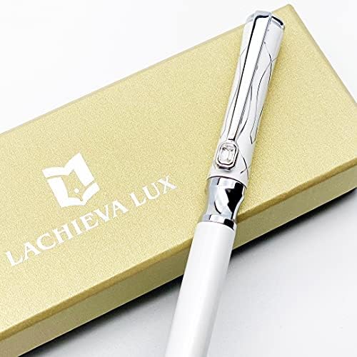 LACHIEVA LUX Nice Crystal Metal Ballpoint Pen with Germany Schmidt Refills (Black and Blue 2 Refills)-Pearl White Color