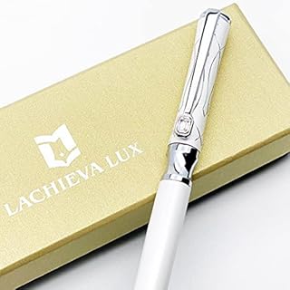 LACHIEVA LUX Nice Crystal Metal Ballpoint Pen with Germany Schmidt Refills (Black and Blue 2 Refills)-Pearl White Color