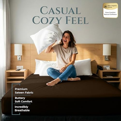 Image of Royale Linens 400 Thread Count Full Fitted Sheet Only - 100% Cotton Bottom Sheets - Luxury Sateen Weave - All Around Elastic Deep Pocket Fitted Sheet - Durable & Soft - Fit Up to 16 inch (Egyptian Camel)