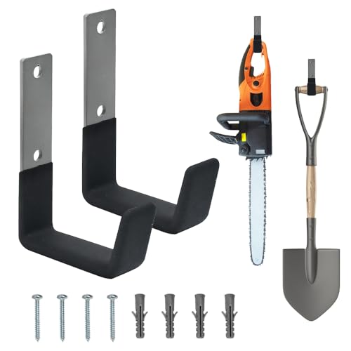 Zithgen Crochets Muraux Robustes pour Garage | Lot de 2 avec Chevilles | Support 40 kg Revêtement PVC Anti-Dérapant | Pour Rangement Outils, Vélo, Matériel de Sport | 12x9 cm