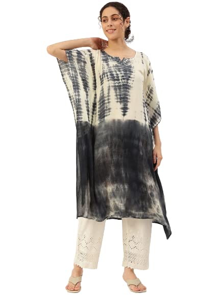 Image of Maaesa Women Handcrafted Tie & Dye Rayon Crepe Kaftan Kurta | Casual Wear | Flowy Kaftan Style | Lightweight & Breathable Fabric