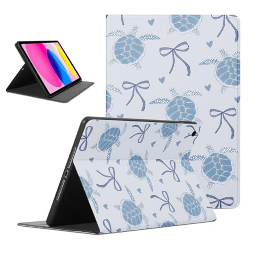 Aoldimu Cute Purple Bow Turtle Tablet Case for iPad (A16) 11th Gene Case 11 Inch 2025/10th 2022 10.9 Inch,Girly Kawaii Bow Turtle Cases PU Leather Adjustable Stand Protective Cover Funda for Women