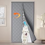 Magnetic Thermal Door Curtain Fits 32'X80' Doors, Thermal Door Cover for Winter Curtain Size 34x82Inch Thicken Oxford and Cotton Fill Doors Draft Stopper to Keep Cold Air Out Gray