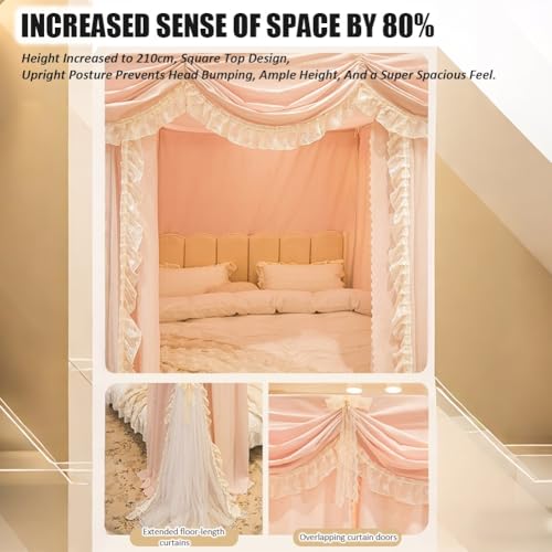 Toldo de cama de princesa confeccionado con elegantes cortinas con volantes 6