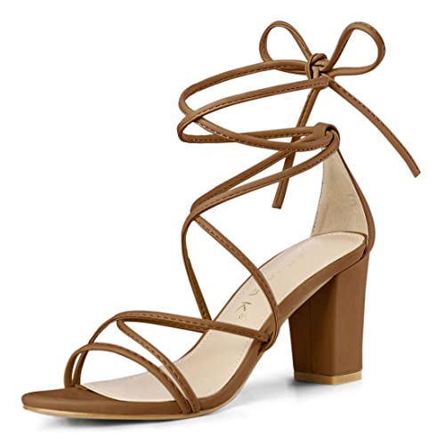 Sandales à talons épais et lacets Allegra K marron taille 41 pour femme