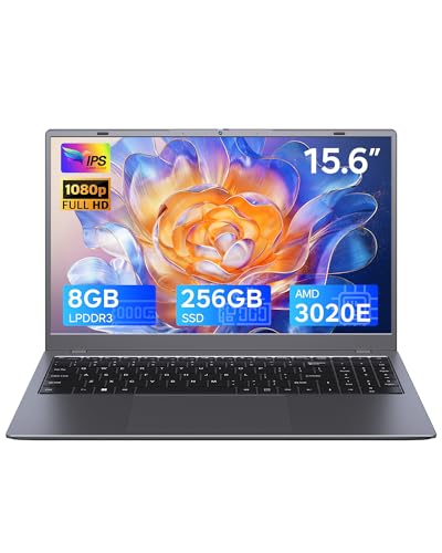 TEKTAIPC Laptop 15.6 Inch, AMD 3020E Processor (Up to 2.6GHz), 8GB RAM 256GB SSD, FHD Display, WiFi, Bluetooth, HDMI, Type-C, Lightweight Notebook for Student, Business, Office Work, Grey