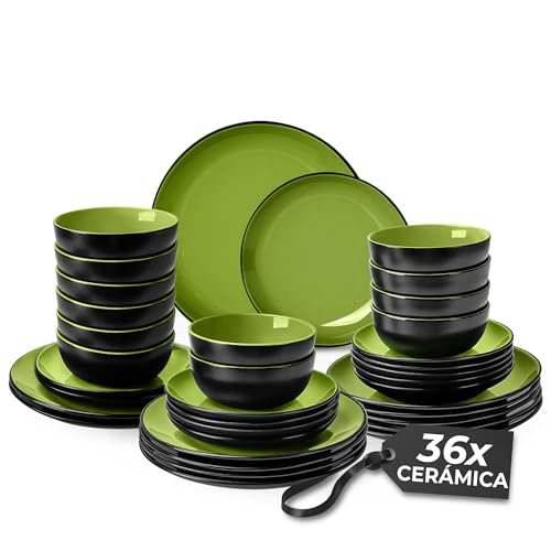 MIAMIO – Juego de vajilla para 12 personas/Juego de vajilla de gres de 36 piezas, servicio de mesa de gres, juego de cuencos y platos - Apto para lavavajillas y microondas - Colección Le Papillon MIAMIO – Juego de vajilla para 12 personas/Juego de vajilla de gres de 36 piezas, servicio de mesa de gres, juego de cuencos y platos - Apto para lavavajillas y microondas - Colección Le Papillon