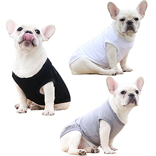 Paquete de 3 prendas de algodón para perros y gatos, camiseta suave y casual, chaleco para gatos, disfraz para perros y gatos (2XL: blanco+negro+gris)
