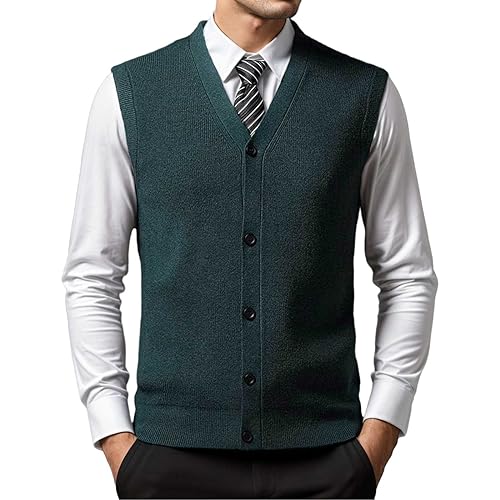 Stylish Men's Tank Tops for Autumn and Winter - Buckle Sweater Vest V Neck Pure Wool Collarless Design Versatile3