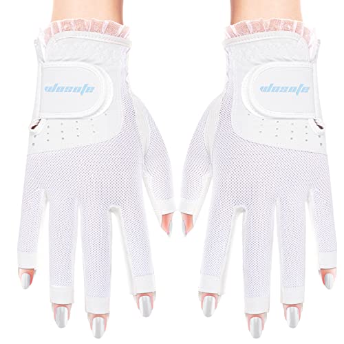 Wosofe Golf Gloves Women Ladies Soft Leather Breathable Mesh Half 1/3 Finger Accessories Non Slip Sport Gloves 1 Pair 3 Colors Optional (White, Medium) #TOP6