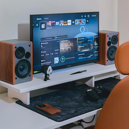 Image of Bamboo Dual Monitor Stand Riser White, 2-Tier Desk Monitor Riser for 2 Monitors, Supports for PC Computer Monitor, Printer, Heavy TV Riser up to 300 lbs, White