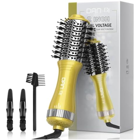 Travel Blow Dryer Brush Dual Voltage Compact 10-Inch Mini Hot Air Brush Portable and Travel-Friendly Styling Tool 2 Inch Oval One Step Hair Dryer and Volumizer Cover