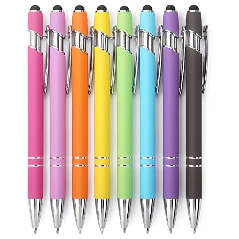 Bribobo 8 Pack Ballpoint Pen 2-in-1 Stylus Retractable Ballpoint Pen with Stylus tip, Metal Stylus Pen for Touch Screens, 1.0 mm Black Ink(Mixed Color) Cover