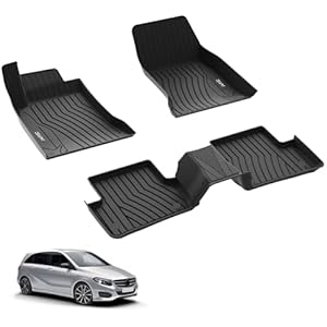 3W Fußmatten für Mercedes Benz B-Klasse W246 2011-2018, TPE Allwetter Maßgeschneiderte Gummimatten für Benz B-Klasse 1. und 2. Reihen Komplettset Auto Fussmatten Zubehör, Schwarz Antirutschm