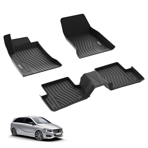 3W Fußmatten für Mercedes Benz B-Klasse W246 2011-2018, TPE Allwetter Maßgeschneiderte Gummimatten für Benz B-Klasse 1. und 2. Reihen Komplettset Auto Fussmatten Zubehör, Schwarz Antirutschm
