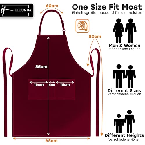 LEFUNDA® Kochschürze Wasserdicht Schürze mit 3 Taschen Verstellbare Grillschürze mit langen Bändern Küchenschürze für Männer Damen Küche BBQ Restaurant Café Backen