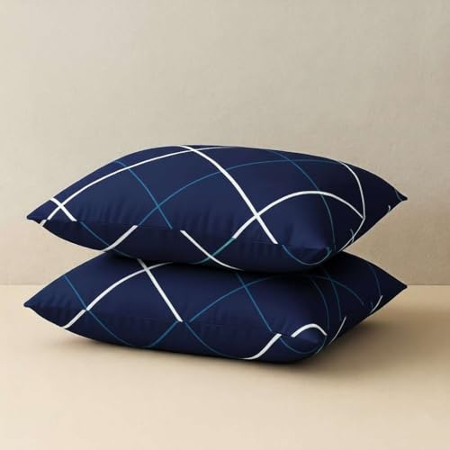 Image of Microfiber Pillows Set of 2 Height Adjustable with Stripes for Sleeping | Set of 2| 41x61 cm (2, Blue, (2, Blue, King (U.K. Standard))