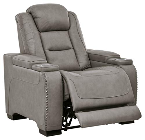 Signature Design By Ashley The Man-Den Leather Power Recliner With Adjustable Headrest & Wireless Charging, Gray #TOP6