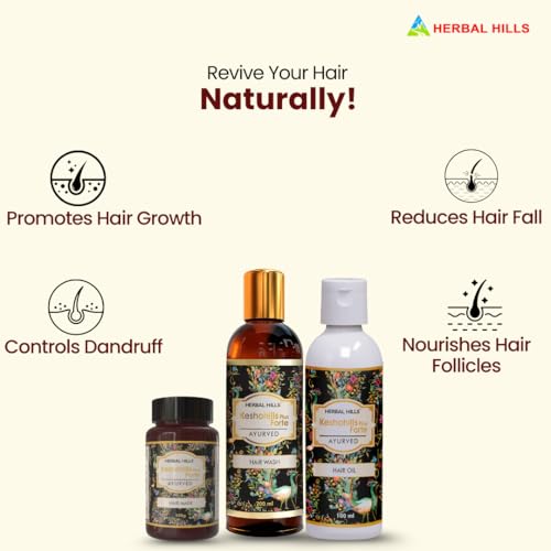 Image of Keshohills Forte 3-in-1 Hair Care Kit, Ayurvedic Hair Oil, Wash & Mask, Natural Hair Fall Control & Nourishment Combo for Men & Women