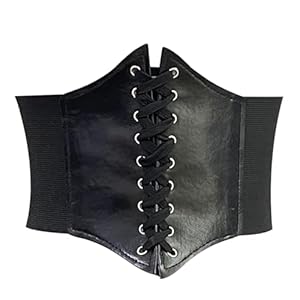 Korsett Damen,Schwarz Taille Piratenkostüm Gürtel,Halloween-Kostüm,Tai... Belt,Schwarzes Pirat Breit Corsett,Retro Leder Corsage Frauen,Schnürkorsett Catwoman (Kunstleder, Schwarz)