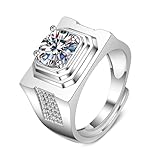 Dsnyu Anillos de plata para hombre, anillo de boda, anillo ancho y redondo de circonio con 4 garras, 2 quilates, 8 mm, tamaño ajustable