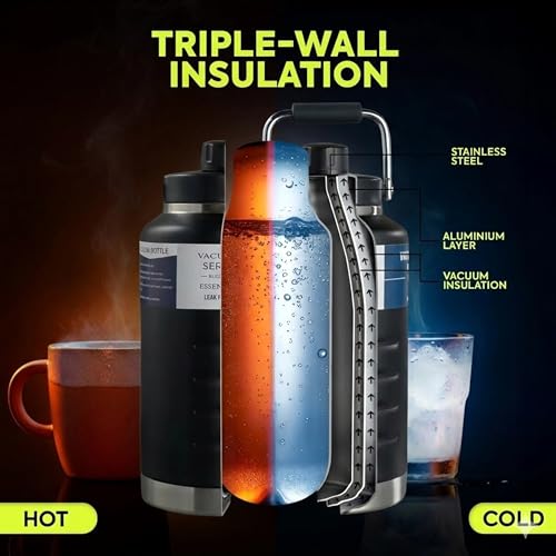 Image of Thermosteel Water Jug Insulated Tumbler with Magnet Lid 2100ml, Water from Bottle for Travel, Home, Office, School, Gym, Hotel and Dhaba 12+ Hours Hot and 18+ Hours Cold (Black)