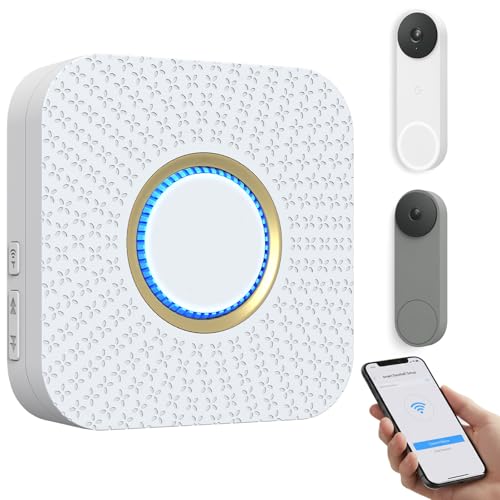 Smart Wireless Doorbell Chime Compatible with Google Nest Doorbell (Battery & Wired 2nd/3rd Gen) Plug-in Indoor Receiver Works with Google Home 2.4GHz Wi-Fi 32 Tunes 5 Volumes No Wiring Needed