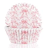 Pink Bow Cupcake Liners 300 Pcs Coquette Bow Floral Cupcake Wrappers Baking Cups Baking Standard Liners Holders for Baby Shower Wedding Bachelorette Bridal Showers Birthday Party Decoration