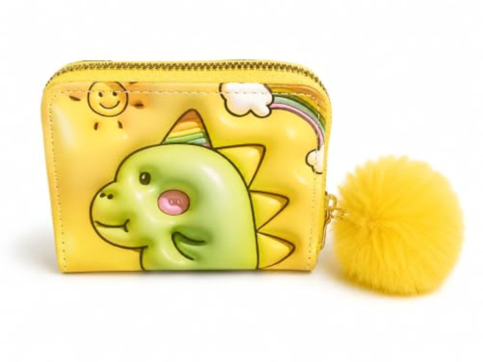 Kids Cartoon Dinosaur Coin Purse with Pom Pom Keychain