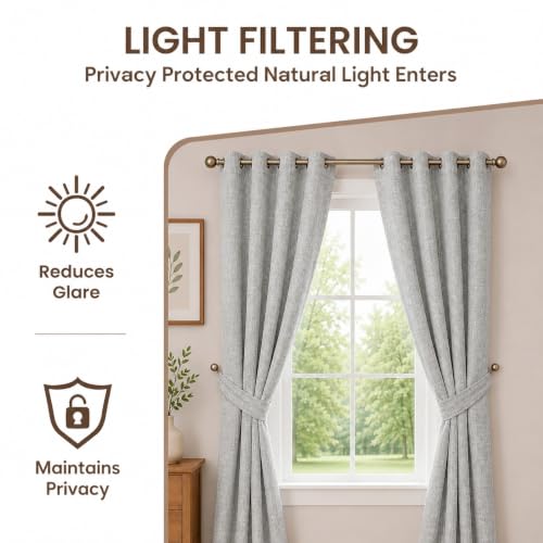 Image of Premium Faux Linen Curtain with Eyelets & Tie-Back | Modern Textured Light Filtering Door & Window Curtain for Home & Office | Washable, Durable & Easy to Maintain | Dove, Door - 7 ft