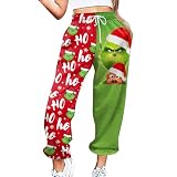 QWUVEDS Grinch hose Grinch Baumwolle Grinch Plus Size Hose für Damen, grünes Weihnachtsmann-Grinch-Kostüm, Damen-Pyjamahose, gestreifte Damen-Pyjamahose jogginghose damen cargohose damen 179