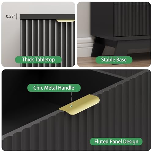 Image of Xixini Fluted Dresser for Bedroom with 6 Drawers, 46 inch Tall Modern Chest of Drawers with Metal Handle, Wooden Dresser TV Stand, Wood Closet Clothes Storage Organizer for Living Room, Hallway, Black
