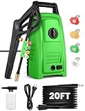 commowner 4500PSI Elecrtric Power Washer Small Portable Pressure Washer 20FT Hose, 4 Nozzle Set, Best for Home/Cars/Fences/Windows, Deep Green