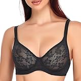 Women's Lace Plus Size Balconette Underwire Bra, Plunge Seamless Push Up Chest Lingerie Corset Top(42D) Black