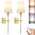 TOOTOO STAR Slim Wall Light Battery Operated Sconce Set of 2,not Hardwired Fixture,Battery Powered Wall Sconce with Remote Dimmable Light Bulb,for Living Room,Bedroom,Bathroom,Hallway
