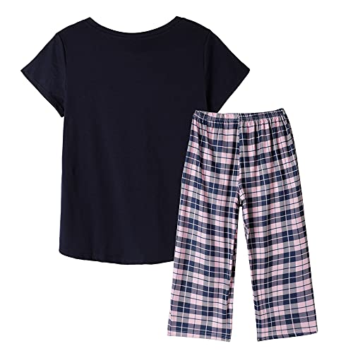 Image of YIJIU Women Soft Comfy Pajamas Cute Cat Short Sleeve Capri Pants PJS Set