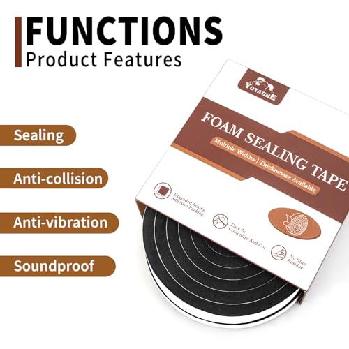 Yotache Window Insulation Weather Stripping 1/2" x1/2", Closed Cell Foam Tape Adhesive Rubber Seal Strip, 2 Rolls x 6.5 Ft Each, Total 13 Feet Long by yotache - Image 5