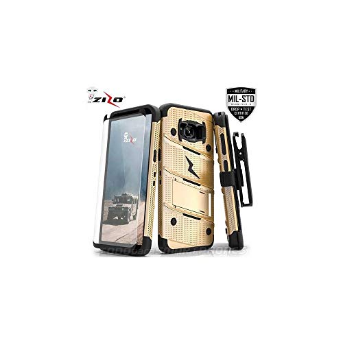 Samsung Galaxy S8 Plus Case, Zizo [Bolt Series] W/ [Galaxy S8 Plus Screen Protector] Kickstand [12 Ft. Military Grade Drop Tested] Holster Clip - S8+ Gold/Black #TOP6