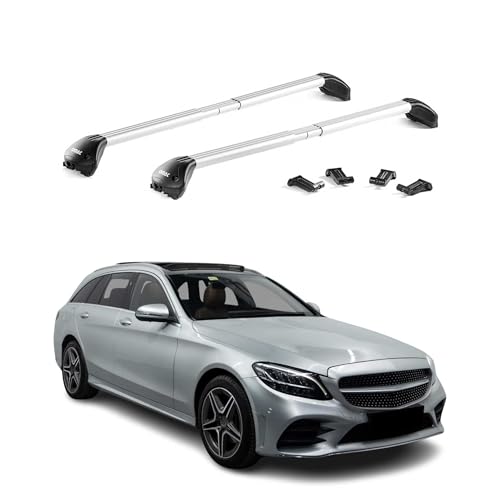 OMAC Dachträger Grundtäger für Mercedes C Klasse S205 Kombi 2015-2021 Aluminium ABE 100kg Silber 2tlg Geschlossene Reling für Fahrradträger, Dachboxen, Skiträger Schwerlast-teleskopisch OMAC Dachträger Grundtäger für Mercedes C Klasse S205 Kombi 2015-2021 Aluminium ABE 100kg Silber 2tlg Geschlossene Reling für Fahrradträger, Dachboxen, Skiträger Schwerlast-teleskopisch