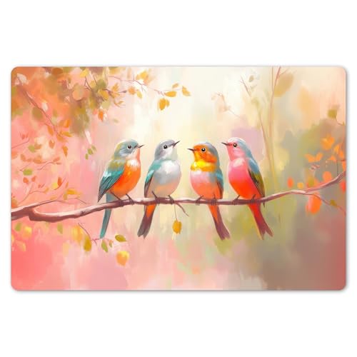 KitchenYeah© Set de 6 Manteles Individuales PVC 45x30 cm Salvamanteles Plástico Tapete para Mesa Comedor Moderno y Lavable Placemat Pájaros - Coloridos - Rama