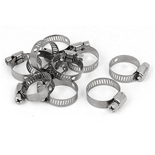 Aexit Cable Pipe Clamps Fitting Adjustable Worm Gear Hose Clamp Silver Tone Strap Clamps 16-25mm 10pcs