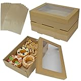 YankMooM Paquete de 6 cajas marrones para tartas con ventana, 30 x 20 x 7 cm, cajas de cartón para panadería, cajas de galletas de papel kraft, caja de regalo con pantalla para embalaje
