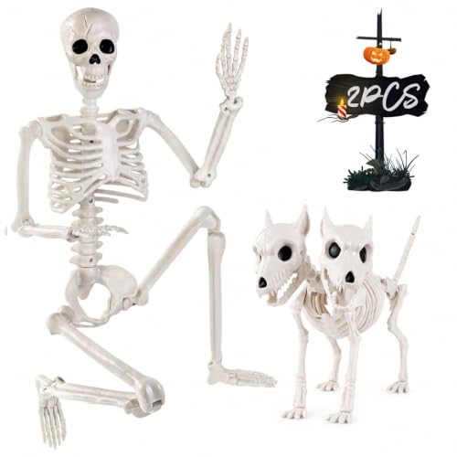 YUJUN 36'' Halloween Skeleton Decoration 2Head Dog Skeleton Outdoor Decor