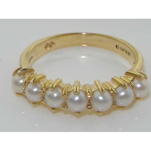 Letsbuygold 14K Yellow Gold Cultured Pearl Womens Eternity Ring - Size 6.5 #TOP3